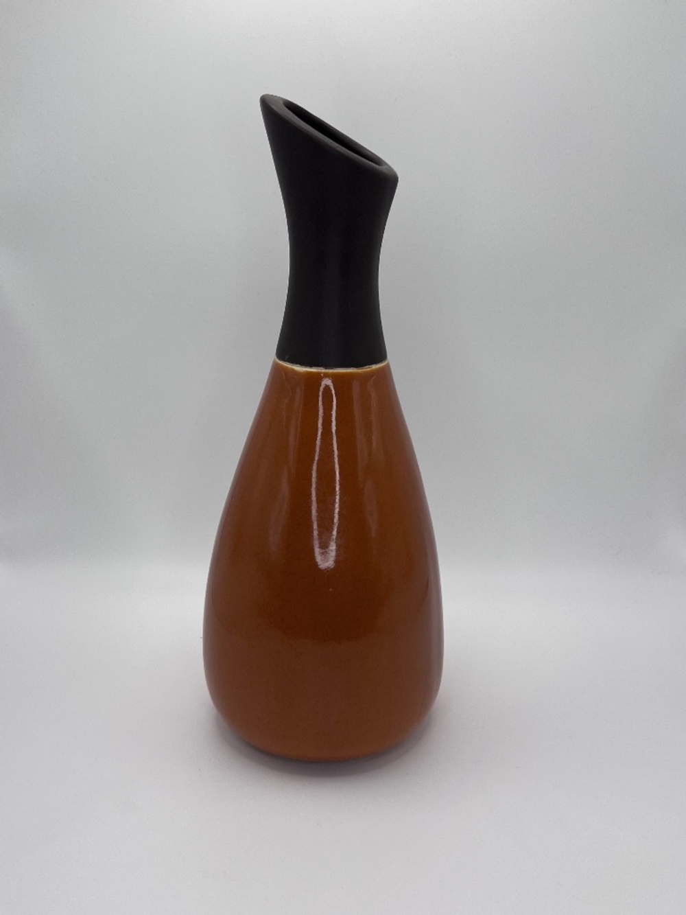Studio Art Pottery Two Tone Brown/Brunt Orange Vase. Mid-Century Modern Style